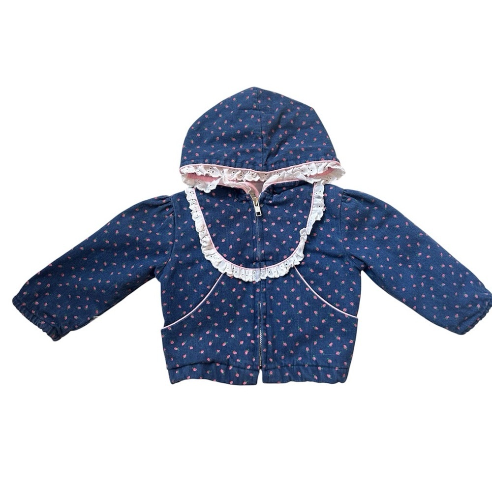 Vintage Tiny Tots Original Baby Jacket 12M Blue Floral Lace Trim Cottagecore
